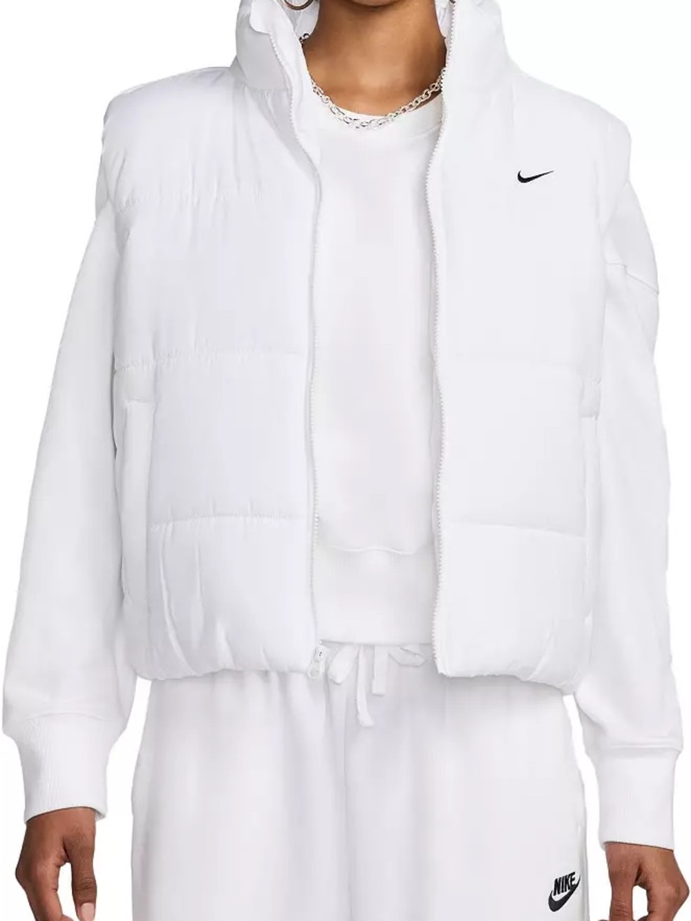 Nike White Cropped Puffer Jacket with High Collar